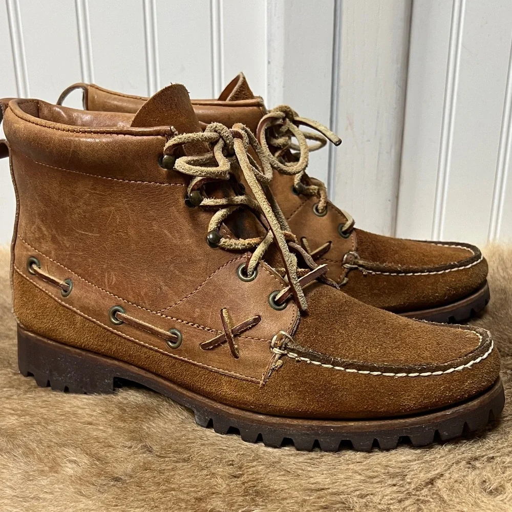 90s Polo Ralph Lauren Moccasin Boots 8.5 Vintage Leather - Picture 2 of 10